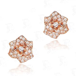 Natural Diamond Stud Earrings Solid 14k Rose Gold 0.5ct Diamonds Flower Women Art Deco Earring Vintage