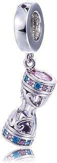 Sterling Silver BOLENVI HOURGLASS Charm Bead - Time Clock Design with Swarovski Crystals - A Perfect Pendant for Pandora & Similar Bracelets or Necklaces