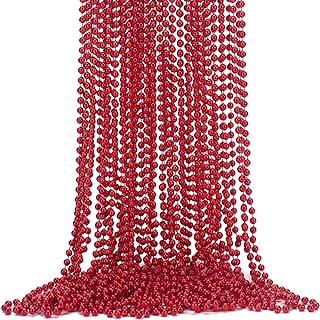 ONUPGO 24 Pcs Mardi Gras Beads Necklace Bulk, 33 Inch Shiny Metallic Party Supplies 7 mm Bead for Mardi Gras Party, Christmas Party, St. Patrick's Day, Party Favors