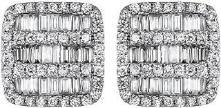 Large Iced Square White Gold Plated 925 Sterling Silver Unisex Hypoallergenic 5A Cz Stone Hip Hop Micro Pave Iced Baguette Stud Screw Back Post Big Earrings Jewelry Gifts For Men Women