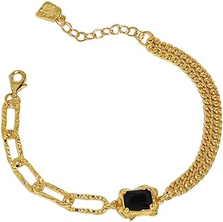 Chain Bracelet for Women Adjustable Link Layered Gold Bracelets with Black Stone 18K Gold Plated 925 Sterling Silver Bracelets