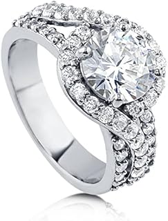 BERRICLE Sterling Silver Round Cubic Zirconia Halo Engagement Ring with Swirl Design, Rhodium Plated for Enhanced Shine and Durability, Ring Size 4-10