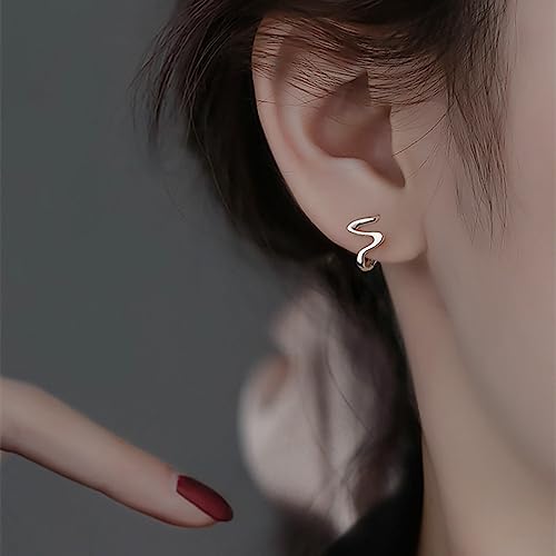 Reffeer Solid 925 Sterling Silver Ocean Wave Hoop Earrings Huggies for Women Girls Cartilage Hoop Earrings Helix Minimalist