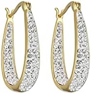 White And Gold Plated Inside Out Crystal Hoop Earrings For Women,Crystal Hoop Earrings