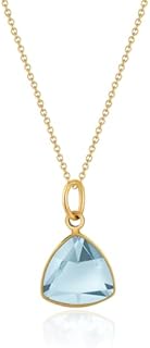 Gold Plated Stainless Steel Cable Chain Necklace with Lobster Clasp, Aquamarine Zircon Crystal Triangle Pendant