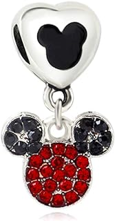 LaBenie Mickey Mouse Charm Bracelet in Silver Rhinestone with Red Mouse & Black Ears Design