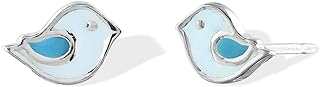 Boma Jewelry Sterling Silver Blue Bird Stud Earrings with Handpainted Enamel
