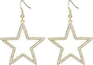 Gold Silver Star Dangle Drop Earrings Simple Hollow Pentagram Earrings Exaggerate Metal Big Star Earrings Hypoallergenic Lightweight Pentagram Earrings for Women Teen Girls