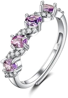 White Gold Plated Brass Stackable Birthstone Ring with Alexandrite for Women, Four Stone Eternity Band Style