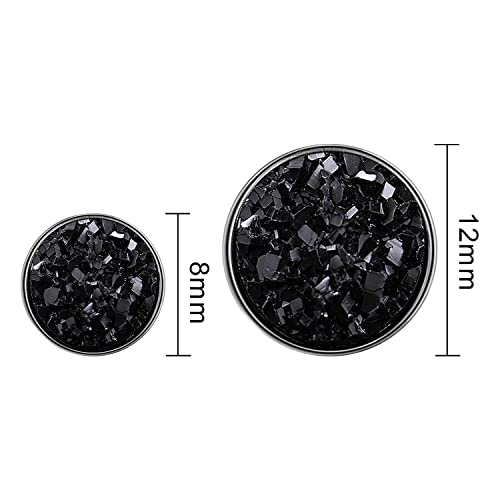 Black Earrings for Women, 925 Sterling Silver Black Stud Earrings Round Druzy Earrings Hypoallergenic for Women Men, 8 Colors Options