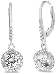 Women's Exquisite 925 Sterling Silver Dangle Earrings with Sparkling Round Cubic Zirconia and Secure Leverback Clasp