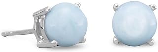 Rhod. P. 925 Sterling Silver 5.5mm Larimar Stud Earrings Jewelry for Women