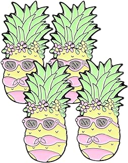 Vintage Alloy Clasp Pineapple Brooches by USHOBE | No Gemstone | Perfect for Casual Outfit Accessorizing | Set of 4 | Hawaiian-Inspired, Water-Resistant Design