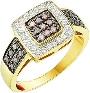 Dazzlingrock Collection 0.54 Carat (ctw) 14K Round Cognac & White Diamond Fashion Bridal Engagement Ring 1/2 CT, Yellow Gold