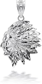 Certified 925 Sterling Silver Native American Indian Chief Head Apache Pendant