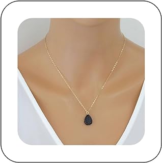 Boho Lava Bead Choker Necklace Black Teardrop Lava Stone Necklace Choker Vintage Essential Oil Diffuser Necklace Gold Waterdrop Lava Ball Essential Pendant Necklace Jewelry for Women