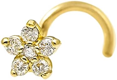 Jewelry Avalanche 0.05ct Diamond Flower Nose Stud 14K Gold 20G Nose Ring L-shape/Nose Bone/Nose Screw - White Gold/Yellow Gold - Sold per piece