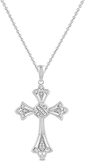 Amazon Essentials women Sterling Silver Diamond Accent Cross Pendant Necklace, 18" (previously Amazon Collection)