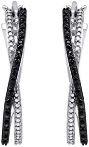 Color Enhanced Black Natural Diamond Accent Cross-Over Hoop Earrings for Women Sterling Silver (1/10 cttw)