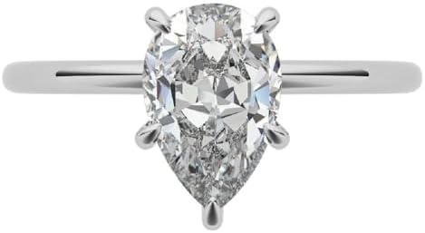 Quad Diamond Sterling Silver Engagement Ring with White Diamond for Her, Pear Shape/Vintage Design