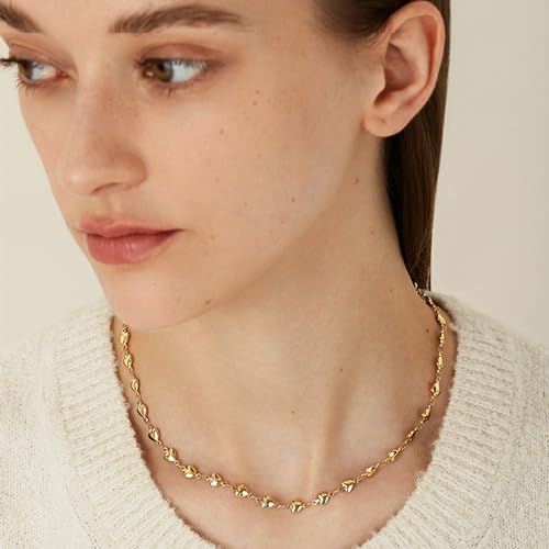 Dainty Layered Choker Double Necklaces for Women Love Heart Link 14K Gold Paper Clip Clavicle Chain Short Handmade Necklace Adjustable Everyday Jewelry