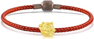 CHOW SANG SANG 999 24K Solid Gold Maneki Neko Lucky Cat Mini Charm Bracelet for Women 92307C