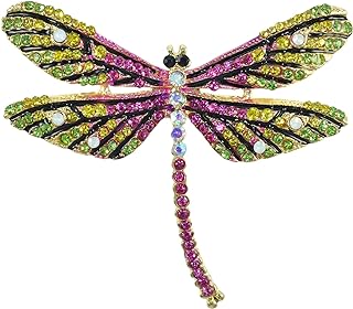 Gyn&Joy Golden Tone Colorful Crystal Rhinestone Dragonfly Flying Insect Brooch Pin For Women BZ198