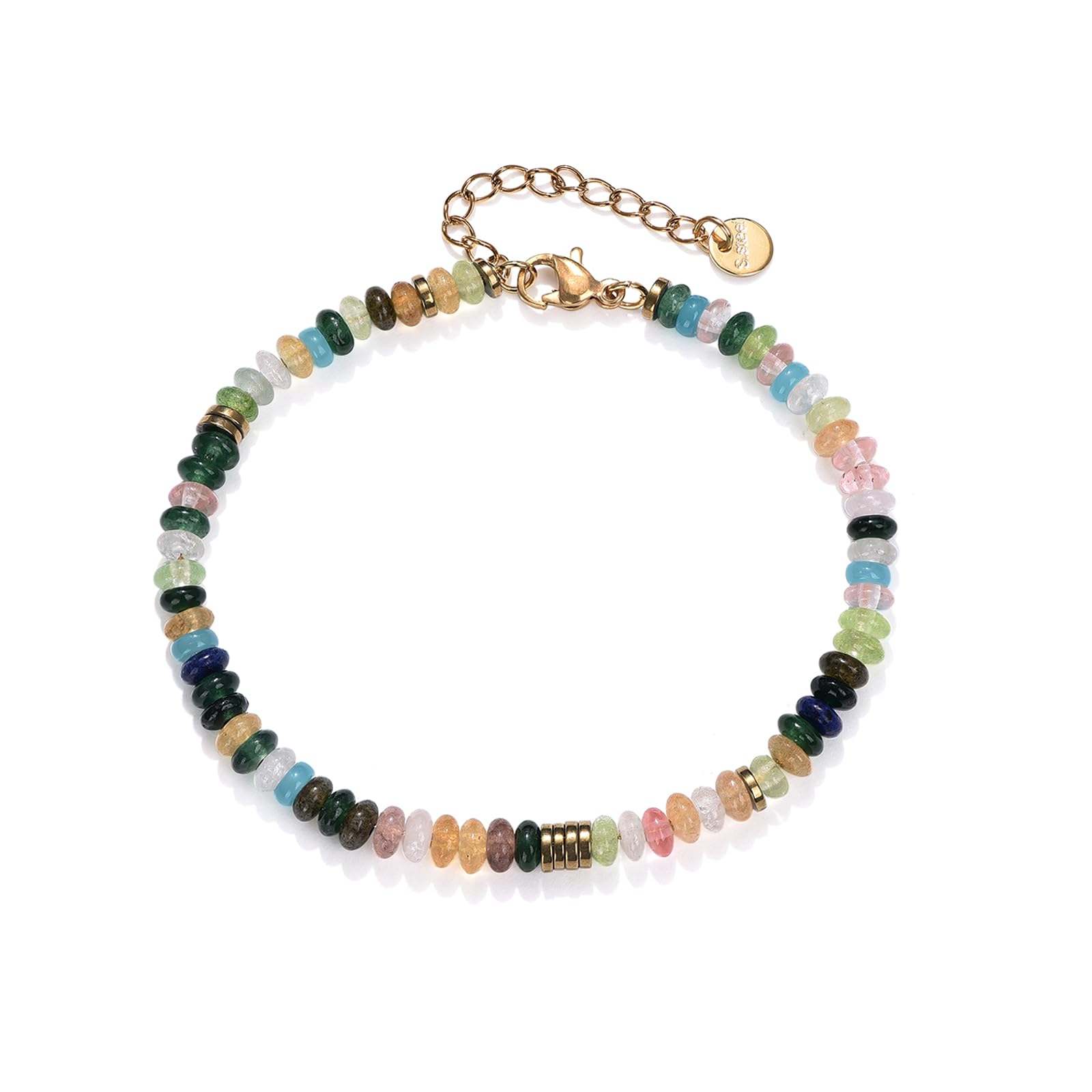 Handcrafted Stone Beaded Bracelet with Stainless Steel Box Chain and Bead Chain, Summer Beach Jewelry Featuring Quartz Gem and Spring Ring Clasp, Ideal Gift for Women and Girls