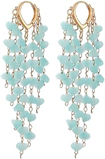 Fringe Hoop Dangle Earrings, Long Beads Tassel Chain Earrings for Women Sparkly Chandelier Earrings