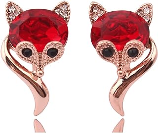 Luxury Fashion Bride Rhinestone Crystal Ruby Clip on Earrings Fox Shape Clip on Earrings Non Piercing for Women Ear Clip Costume Jewelry