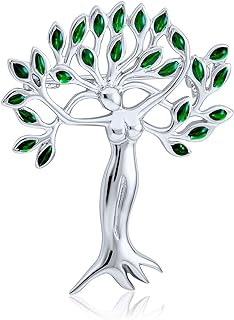 Native American Style Green Leaves Tree Of Life Goddess Protection Of Nature Mother Earth Brooch Pin Western Jewelry For Women .925 Sterling Silver