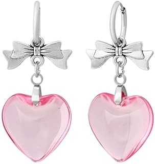 Hinged Hoop Pearl Heart Dangle Earrings with Bow Detail for Women and Teen Girls - Y2K Trendy Fashion Accessory