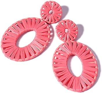 Statement Raffia Earrings Boho Drop Dangle Earrings for Women Handmade Fashion Earring Bohemian Gift Jewelry for Girls