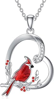 Red Cardinal Necklace with Diamond Cardinal Heart Pendant 925 Sterling Silver Memorial Gifts for Women Diamond Jewelry for Christmas Birthday