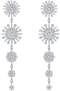 Ever Faith Silver-Tone Snowflake Chandelier Earrings with Cubic Zirconia Gemstones and Pierced Back Finding for Women