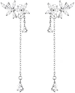 Versatile Sterling Silver Flower Threader Drop Earrings with Copper Detailing and Push Back, Ideal for Any Occasion