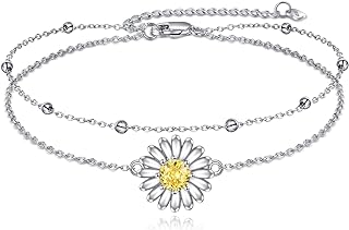 Gold Plated High Polished Daisy Anklet with Sterling Silver Box Chain and Lobster Claw Clasp - Jewelry Gift for Women and Girls