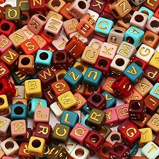 1000pcs Letter Beads Acrylic Bead Alphabet Letter A-Z Cube Beads for Jewelry Making, Bracelets, Necklaces, Key Chains （Gold Color-C）