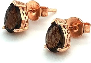 Spring Ring Clasp Rose Quartz 14k Rose Gold Plated Stud Earrings and Pendant Necklace for Women, Smoky Quartz Design by LeVian
