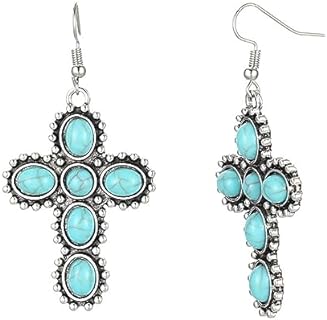 Handmade Turquoise Earrings for Women Teen Girls Delicate Vintage Bohemian Tribal Ethnic Beaded Cowgirl Western Aztec Turquoise Flower Teardrop Geometric Dangle Statement Earrings Boho Drop Jewelry Gifts