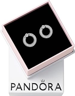 PANDORA Sterling Silver Reversible Stud Earrings with Cubic Zirconia Gem - Circle Design Featuring Pavé & Logo