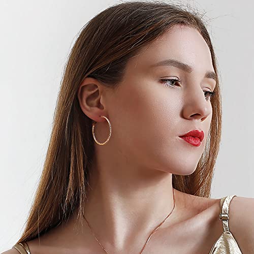 Hoop Earrings for Women - 14K Rose Gold Plated Hypoallergenic Lightweight CZ Big Hoop Earrings Set
