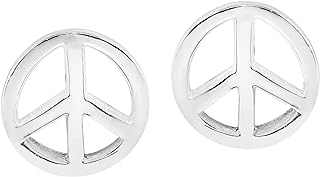 AeraVida Simple 11mm Peace Sign Sterling Silver Round Post Earrings | Cute Sterling Silver Stud Earring for women | Gift for Daughter