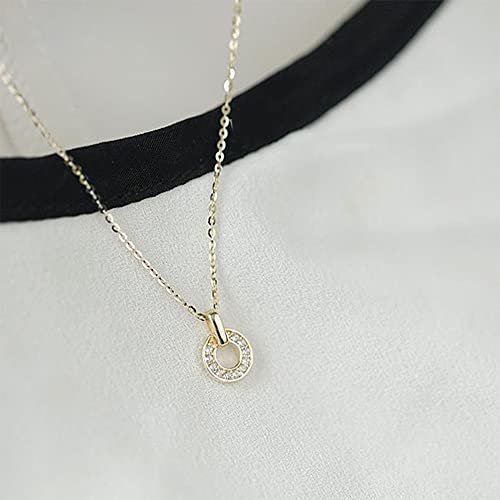 925 Sterling Silver CZ Cubic Zirconia 6.8MM Inner Circular Necklace Cross Link Chain Thin Link Chain for Women 15-17 Inch