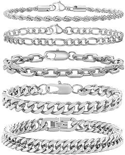 VNOX Unisex Stainless Steel Chain Bracelets Set, Versatile Black Bangle with Lobster Claw Clasp & Cable Chain, 5 Pieces in Various Lengths