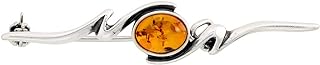Sterling Silver Baltic Amber Pin Brooch for Women with Secure Clasp, Unique Oval Design from Poland