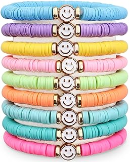 No-Clasp Colorful Beaded Bracelets in Cord Chain for Women and Girls - Heart Shaped, Surfer Style Boho Disc Y2K Design