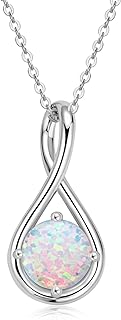 YUNKAI Sterling Silver Opal Infinity Necklace, Opal Gemstone Pendant October Birthstone White Gold Plated, Birthday Christmas Mothers Day Fine Jewelry Gifts for Her