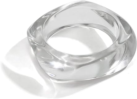 Chunky Wide Acrylic Bangle Bracelet for Women Teen Girls, Irregular Large Square Bangle Transparent Resin Plastic Orange Candy Bangle Christmas Holiday Jewelry