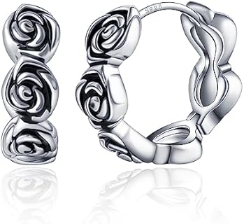 925 Sterling Silver Small Hoop Earrings Rose Flower Earrings for women Girls Hypoallergenic Huggie Hoops Earrings